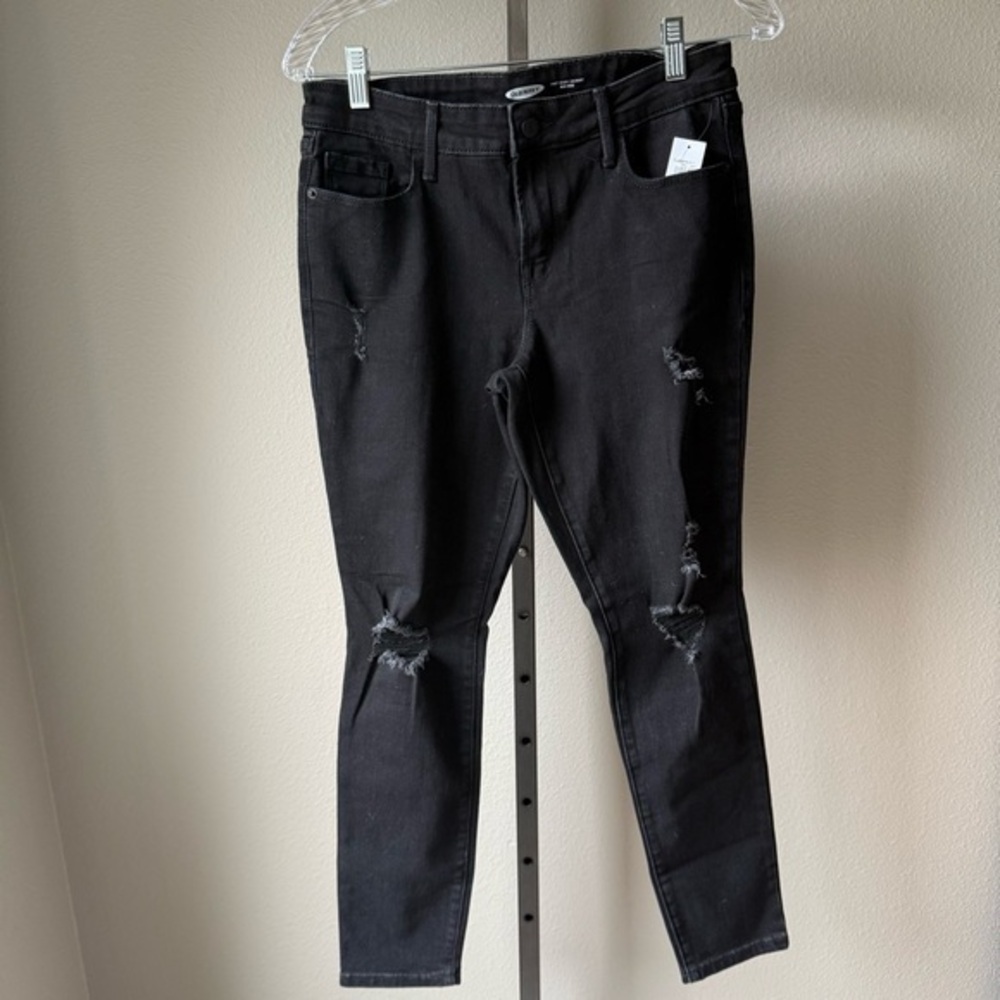 NWT Old Navy pop icon skinny mid-rise black jeans with distressing size 4 short